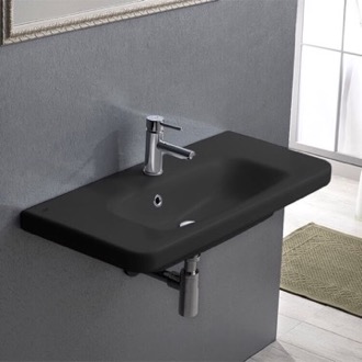 Rectangle Matte Black Ceramic Wall Mounted Sink or Drop In Sink CeraStyle 033307-U-97